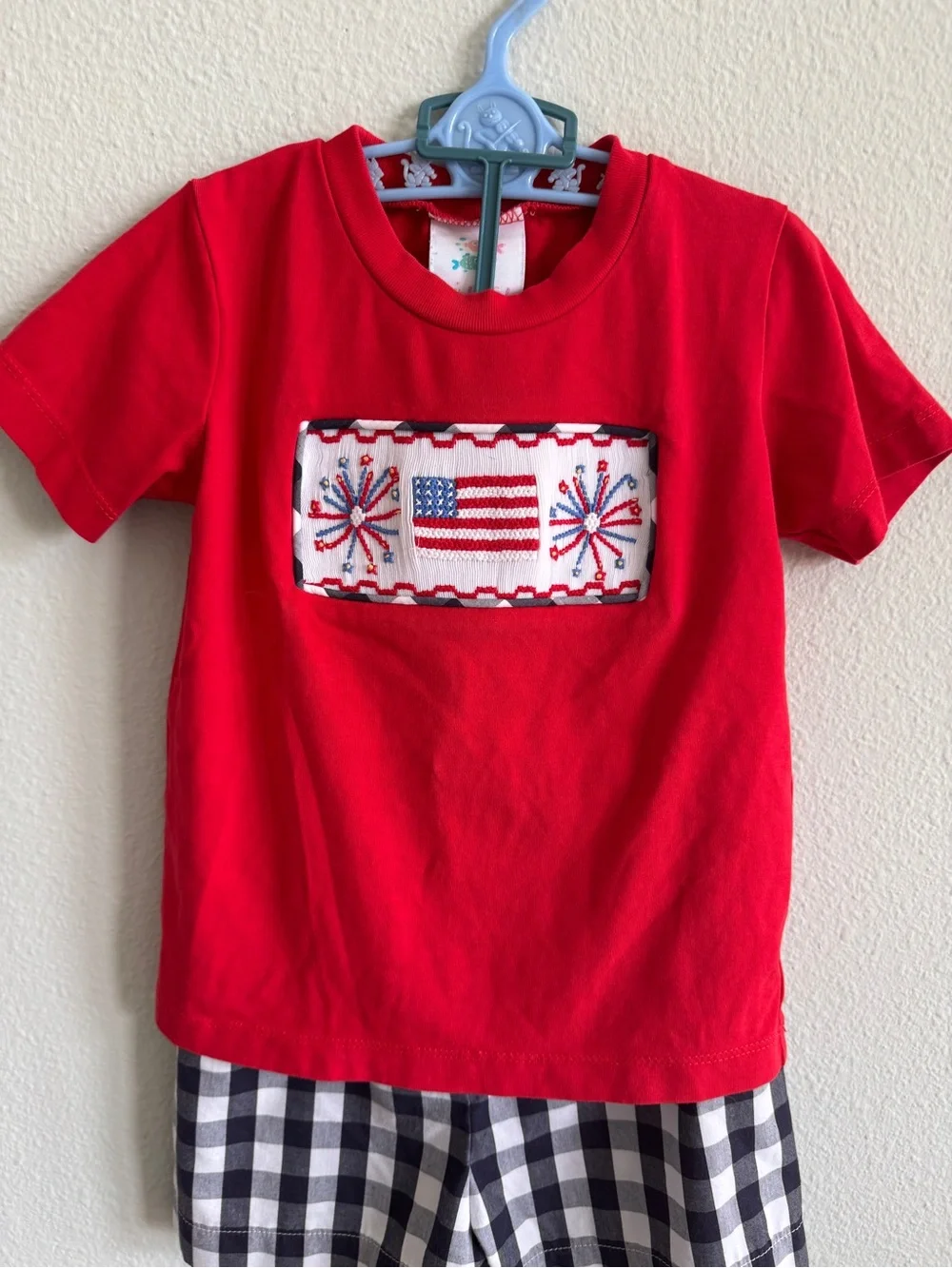 Stitchy Fish Red, White & Blue Set with Flag and Firework Smock Size 18 months